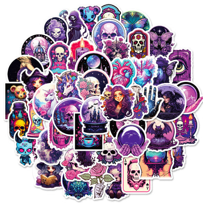 Halloween Stickers | 50pcs Purple Gothic Skull Halloween Sticker Pack