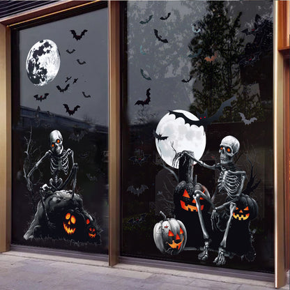 💀 Halloween Window Stickers – Black Skull & Pumpkins 🕷️🎃 Kawaii Stickers