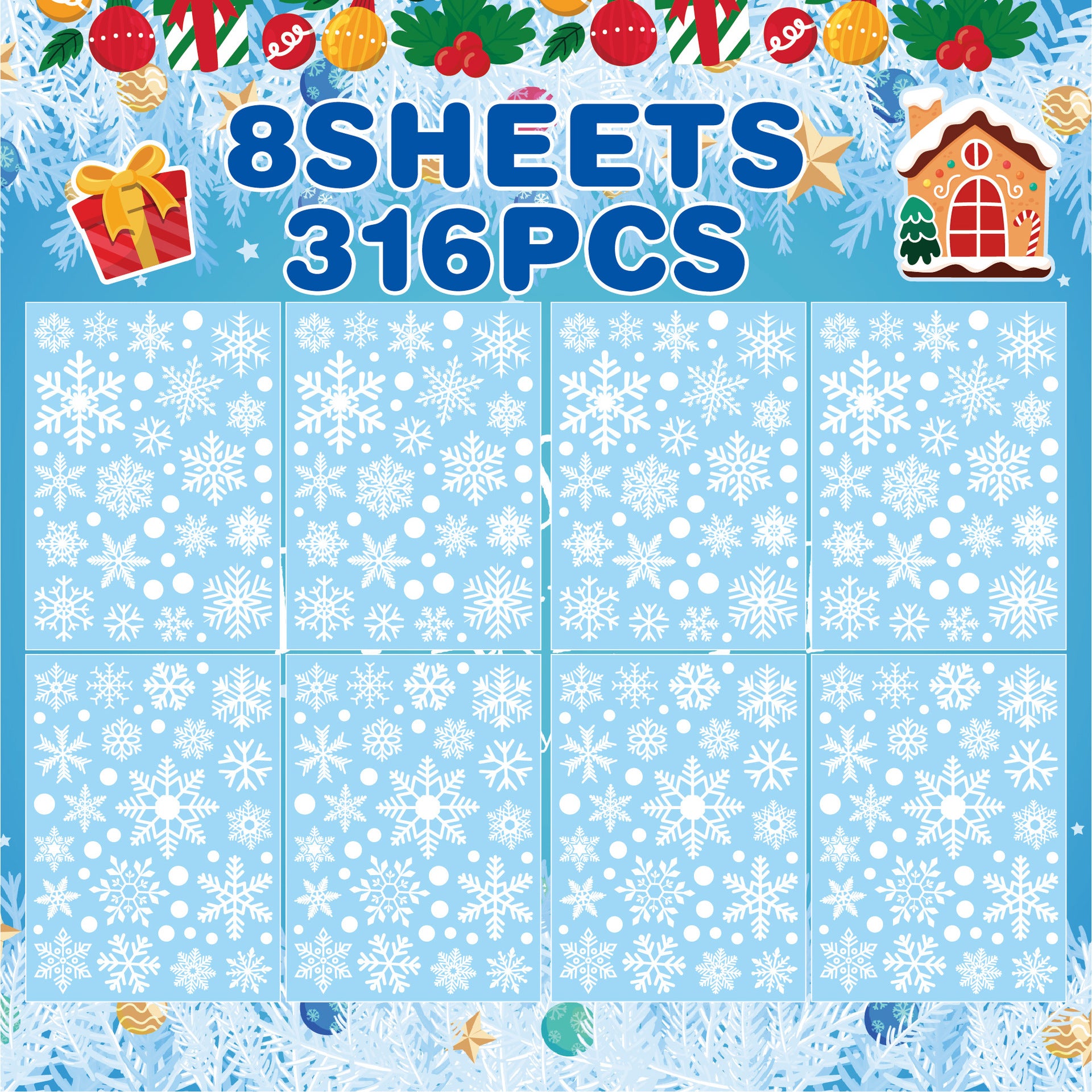 ❄️ Snowflake Window Stickers –8Pack White- Christmas Holiday Glass Décor 🎅✨ Kawaii Stickers