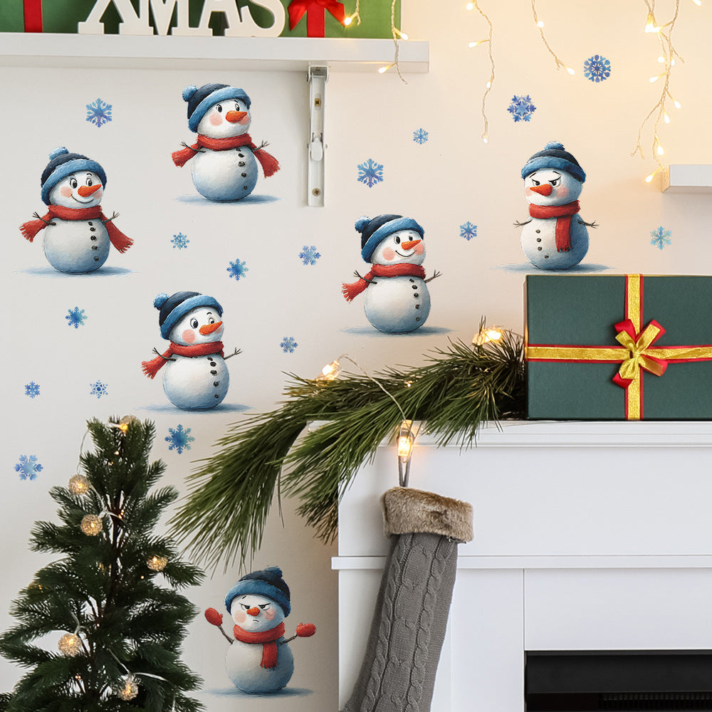 ☃️ Creative Funny Snowman & Snowflake Christmas Wall Stickers – Self-Adhesive PVC Décor ❄️🎄 Kawaii Stickers