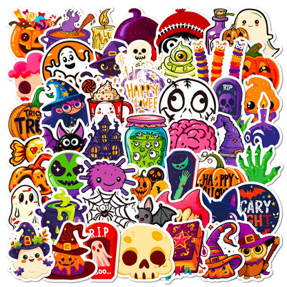 Halloween Stickers – 50Pcs Cute Ghost, Spider & Bat Cartoon DIY Stickers