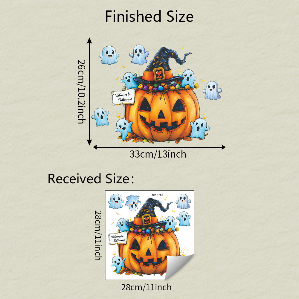 🎃 Halloween Cartoon Ghost & Pumpkin Static Cling Window Stickers 👻🪟✨ 28*28cm Kawaii Stickers