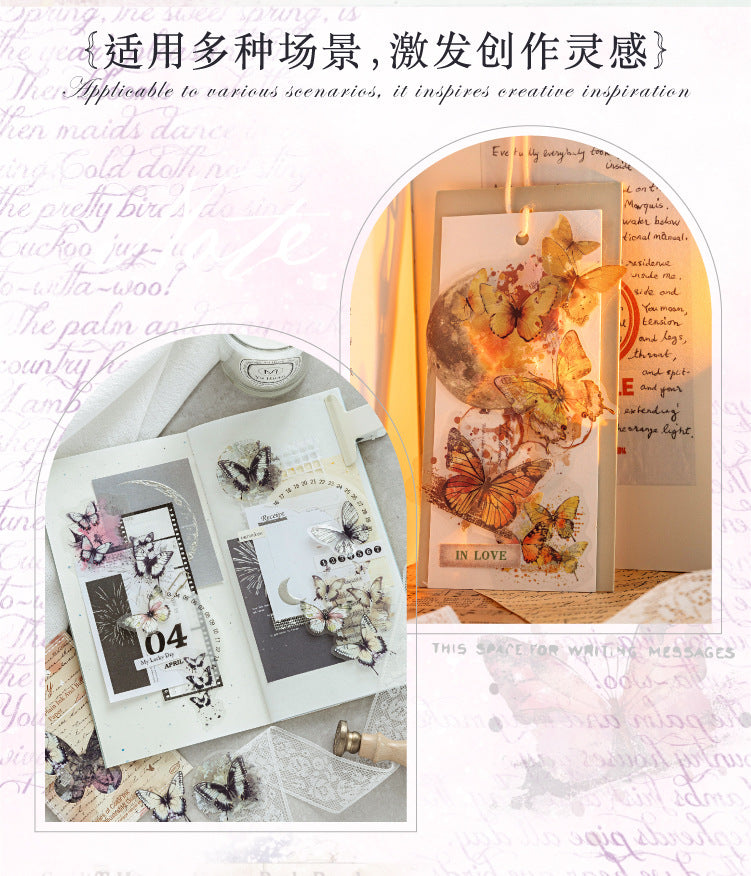 40PCS Butterfly Sticker Book – White Ink & Color Ink Botanical Collection – Scrapbook & Journal Vinyl Decals Kawaii Stickers