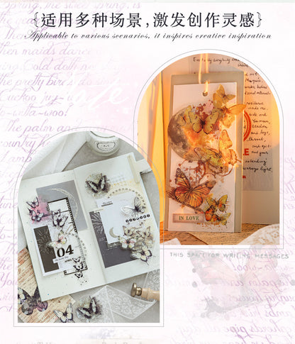 40PCS Butterfly Sticker Book – White Ink & Color Ink Botanical Collection – Scrapbook & Journal Vinyl Decals Kawaii Stickers