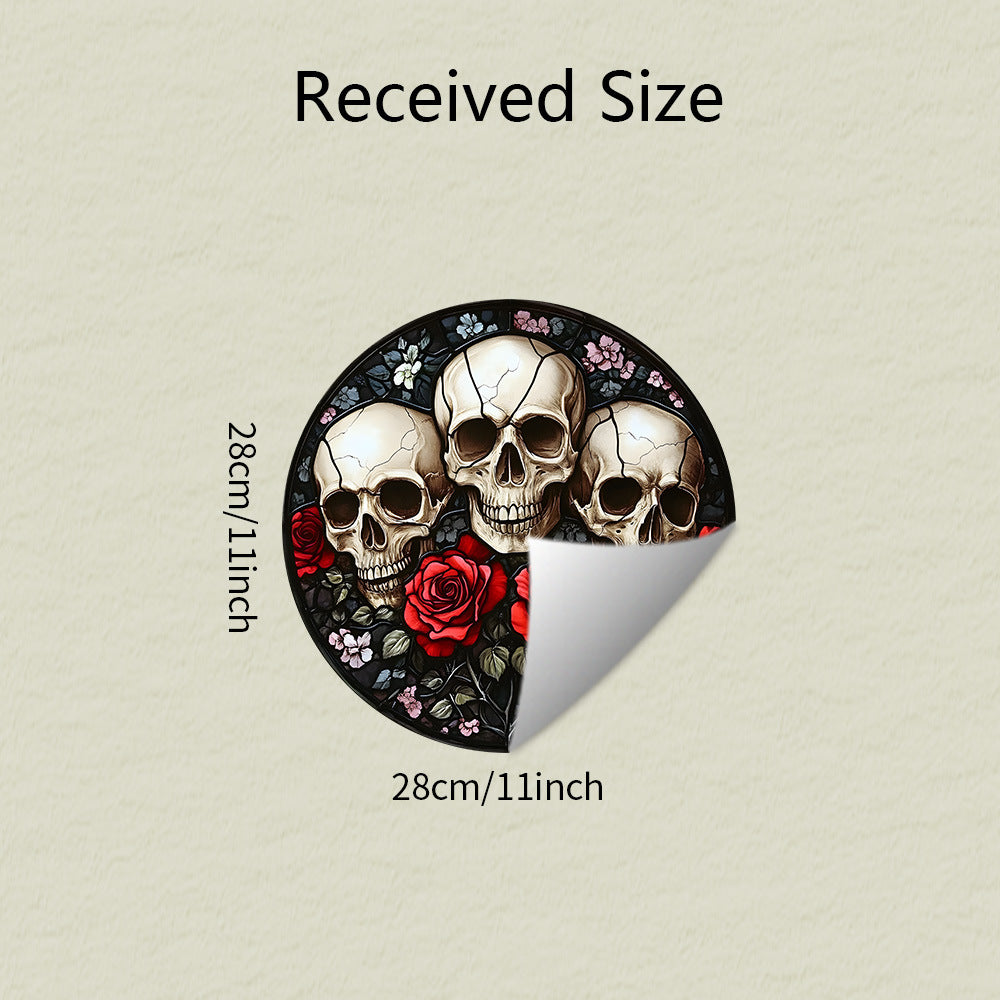🎃 Halloween Round Skull & Rose Static Window Stickers – No Glue, Just Static Magic 🌹💀 28*28cm Kawaii Stickers