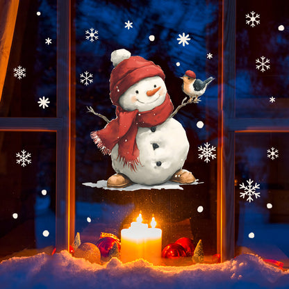 ☃️Snowflake Window Stickers Cartoon Snowman, Birds ❄️✨ | Static Cling Glass Decals for Holiday Home & Shop Decor 🎄 Kawaii Stickers