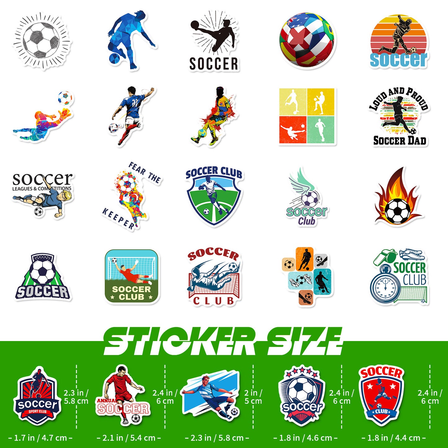 🌟 50PCS Green Soccer Stickers – Kids Football Decals Waterproof Laptop, Water Bottle & iPhone Stickers 2025 ⚽🎨 Kawaii Stickers