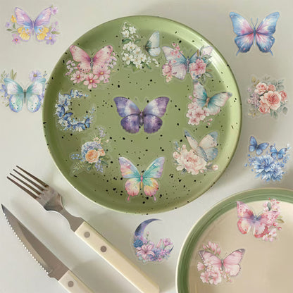 50pcs Colorful Butterfly & Flower Stickers 🦋🌸 Waterproof Transparent PET | Planner - Water Bottle -Guitar Decals Kawaii Stickers