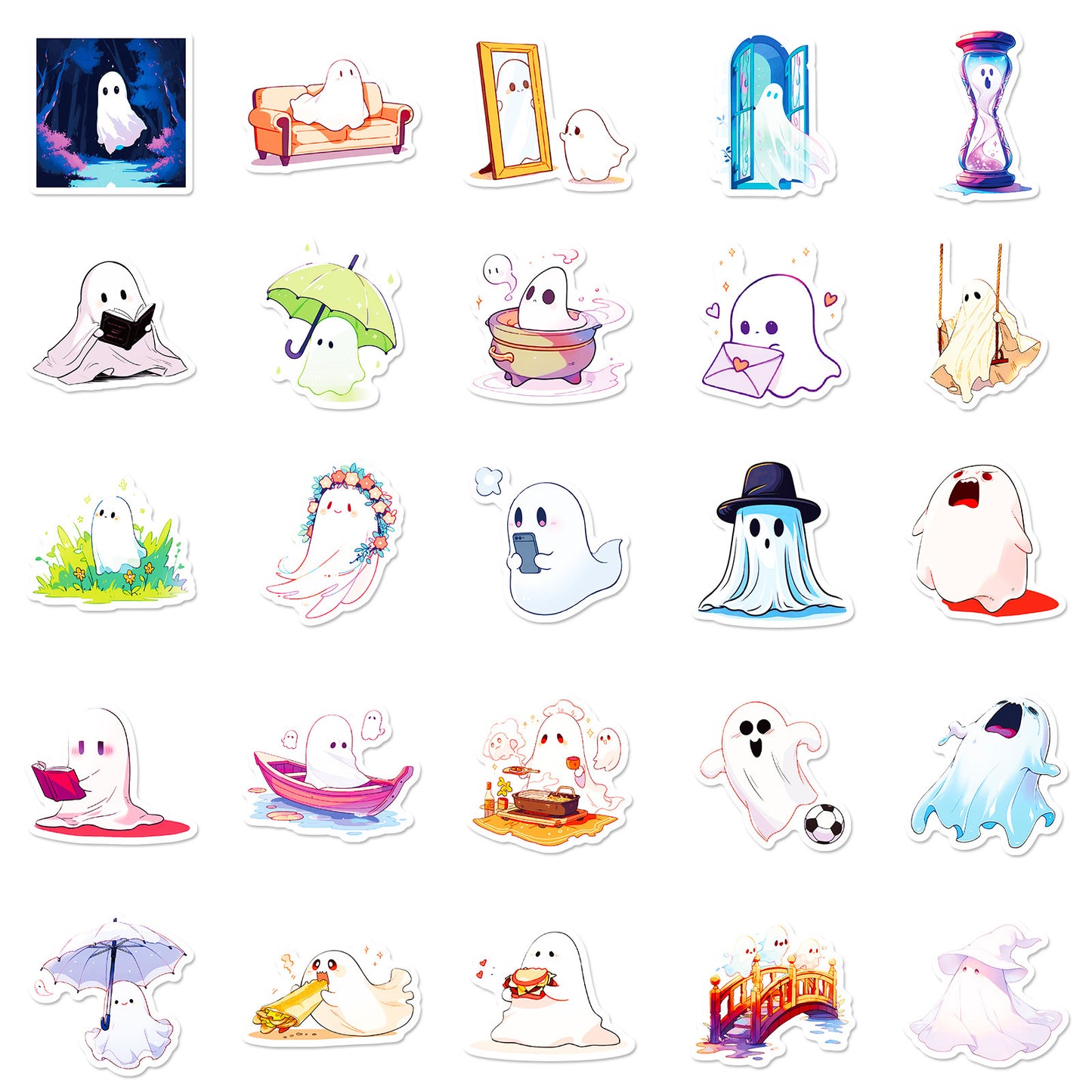 👻 Halloween Stickers – 50Pcs Cute White Ghost Waterproof Reward Stickers