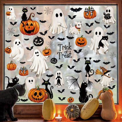 🎃 Cute Halloween Pumpkin Window Stickers – Autumn Glass Décor PVC Self-Adhesive Kawaii Stickers
