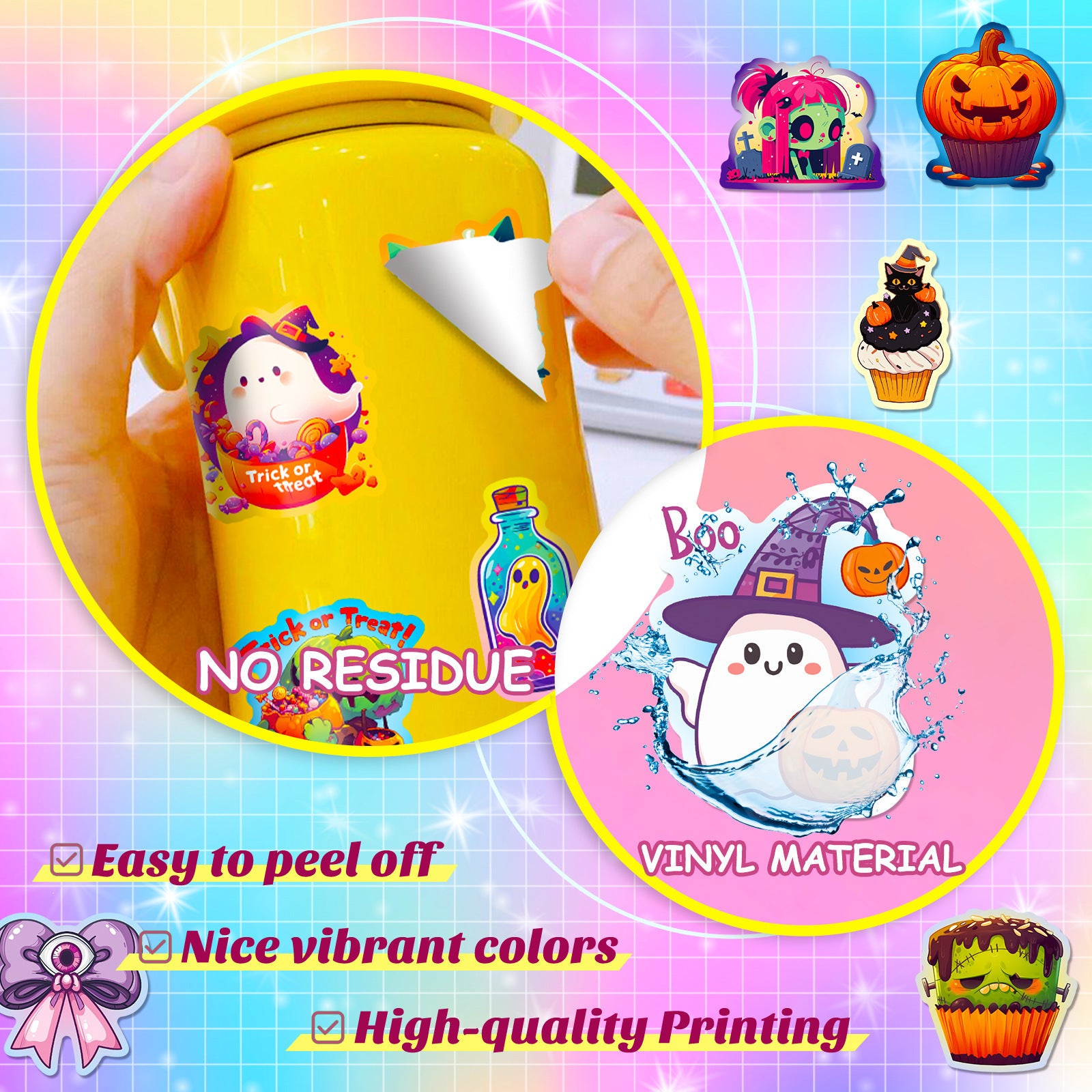 50pcs Halloween Graffiti Stickers – Dark Cute Ghost, Pumpkin, Bat & Castle Vinyl Decals for DIY, Luggage, Laptop & Water Bottles Kawaii Stickers
