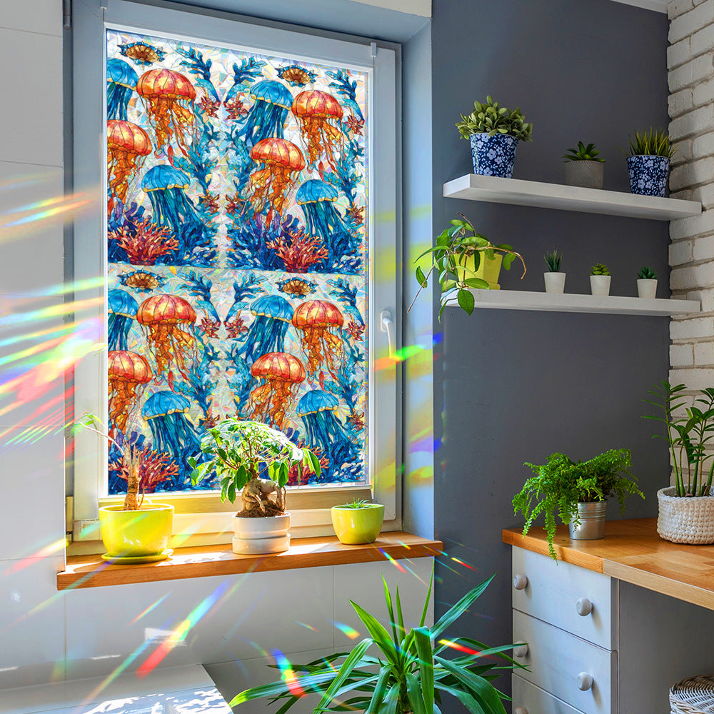 🌊 Holographic Dreamy Jellyfish & Coral Window Stickers – Ocean Vibes for Your Bathroom 🌊 Kawaii Stickers