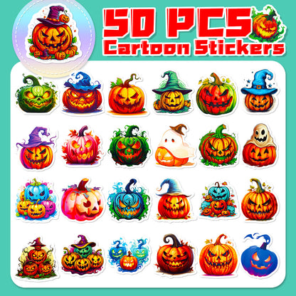 Halloween Stickers – 50pcs Pumpkin Halloween Stickers Set 🎃