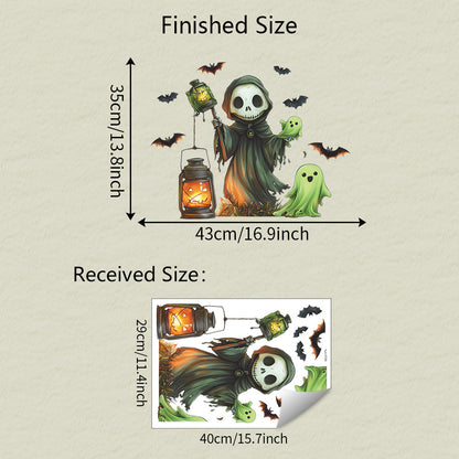 🎃 Halloween Skeleton Ghost & Bat Static Cling Window Stickers 🕸️💀🪟 29*40cm Kawaii Stickers