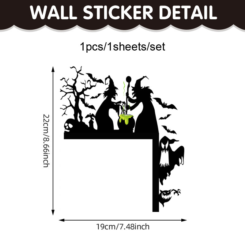 🎃 Halloween Stickers Ghost Witch Silhouette Party PVC Self-Adhesive Wall Decals 👻 Witch Stickers H*1set Kawaii Stickers