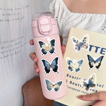 🦋🎨50pcs Ink-Style Butterfly Stickers Book | Waterproof PET Oriental Art Stickers for Journals, Notebooks, Water Cups ☕ & DIY Crafts Kawaii Stickers