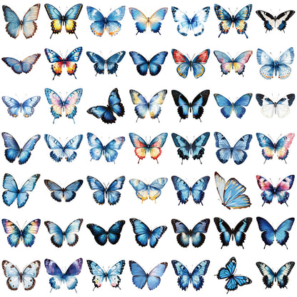 🦋🌈 50pcs Colorful Transparent Butterfly Stickers | Waterproof PET Stickers for Journals, Notebooks, Cups ☕, Guitars & DIY Crafts 🎨✨ Kawaii Stickers