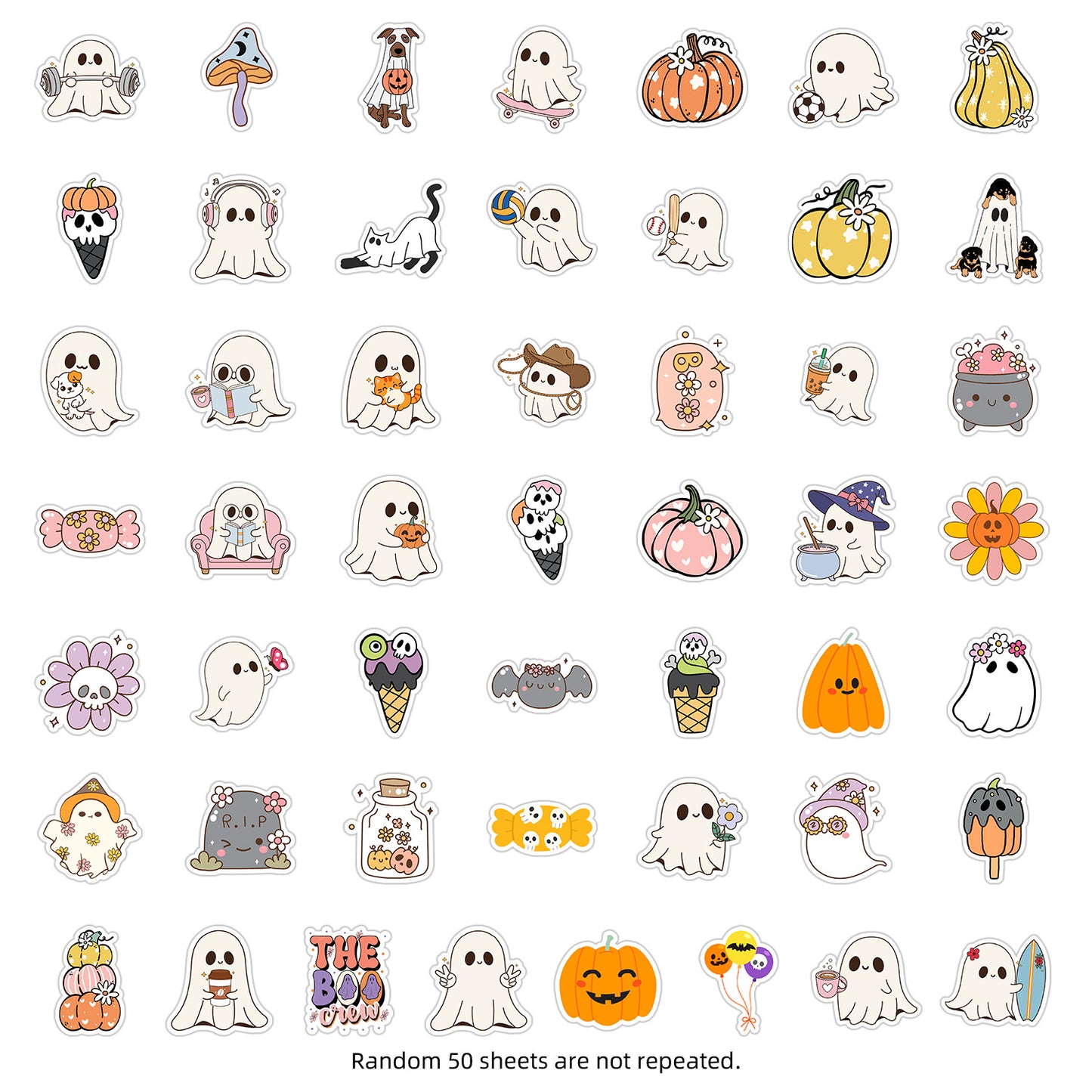 50pcs Halloween Ghost Graffiti Stickers – Waterproof Vinyl Stickers for Phones, Water Bottles, Laptops Kawaii Stickers