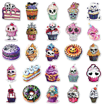 🎃 50 Pcs Halloween Holographic Stickers – Skull, Cake & DIY Designs Kawaii Stickers