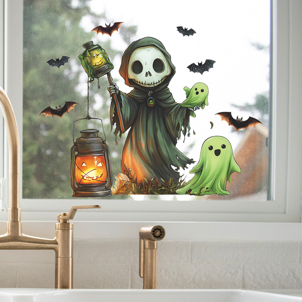 🎃 Halloween Skeleton Ghost & Bat Static Cling Window Stickers 🕸️💀🪟 Kawaii Stickers