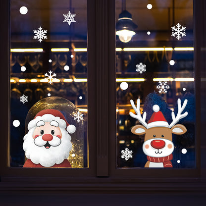 🎅 Snowflake Window Stickers Cartoon Christmas Santa, Reindeer ❄️✨ | Static Cling Glass Decals for Holiday Atmosphere 🎄 Kawaii Stickers