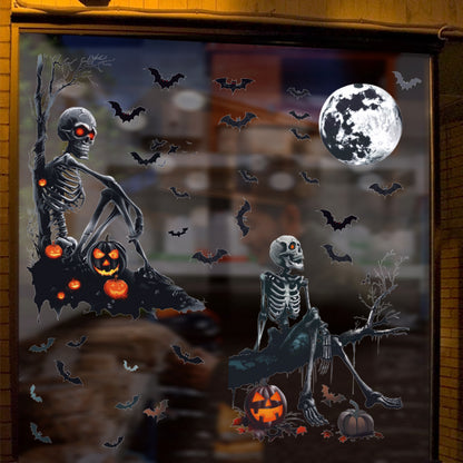 💀 Halloween Window Stickers – Black Skull & Pumpkins 🕷️🎃 Kawaii Stickers