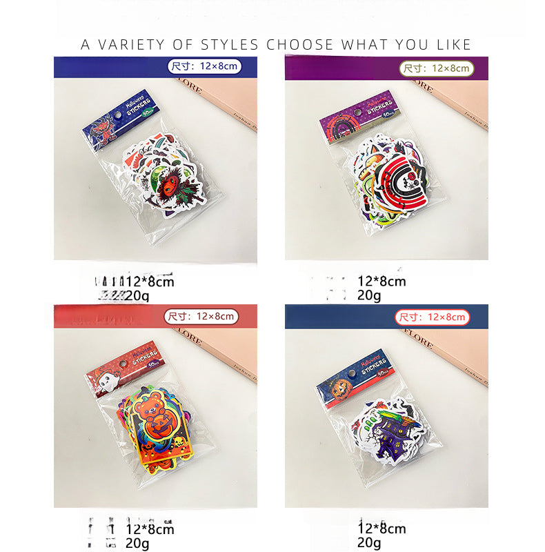 🎃 50 Halloween Stickers – Skulls, Pumpkins, Witches, Grim Reapers & Black Cats 🖤 Kawaii Stickers