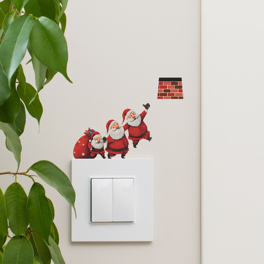 🎅 Three Santa Gift-Giving Christmas Wall Stickers – Self-Adhesive PVC Décor for Switches 🎄 Kawaii Stickers