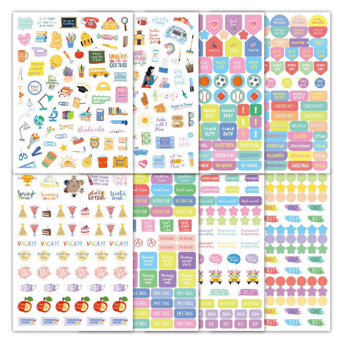 Planner stickers-8 sheets teacher planner stickers-cartoon inspirational scrapbook diary materials DIY journal stickers