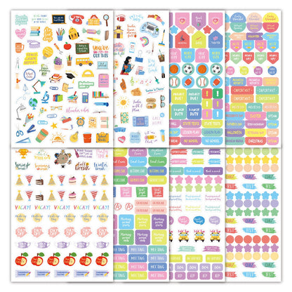 Planner stickers-8 sheets teacher planner stickers-cartoon inspirational scrapbook diary materials DIY journal stickers
