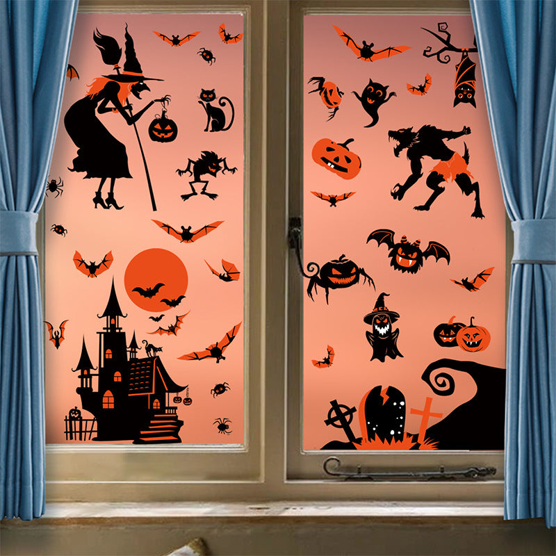 Halloween Window Stickers-Spooky Haunted Castle – Double-Sided Static Cling Ghost, Pumpkin & Zombie Glass Décor 👻🕸️ Kawaii Stickers