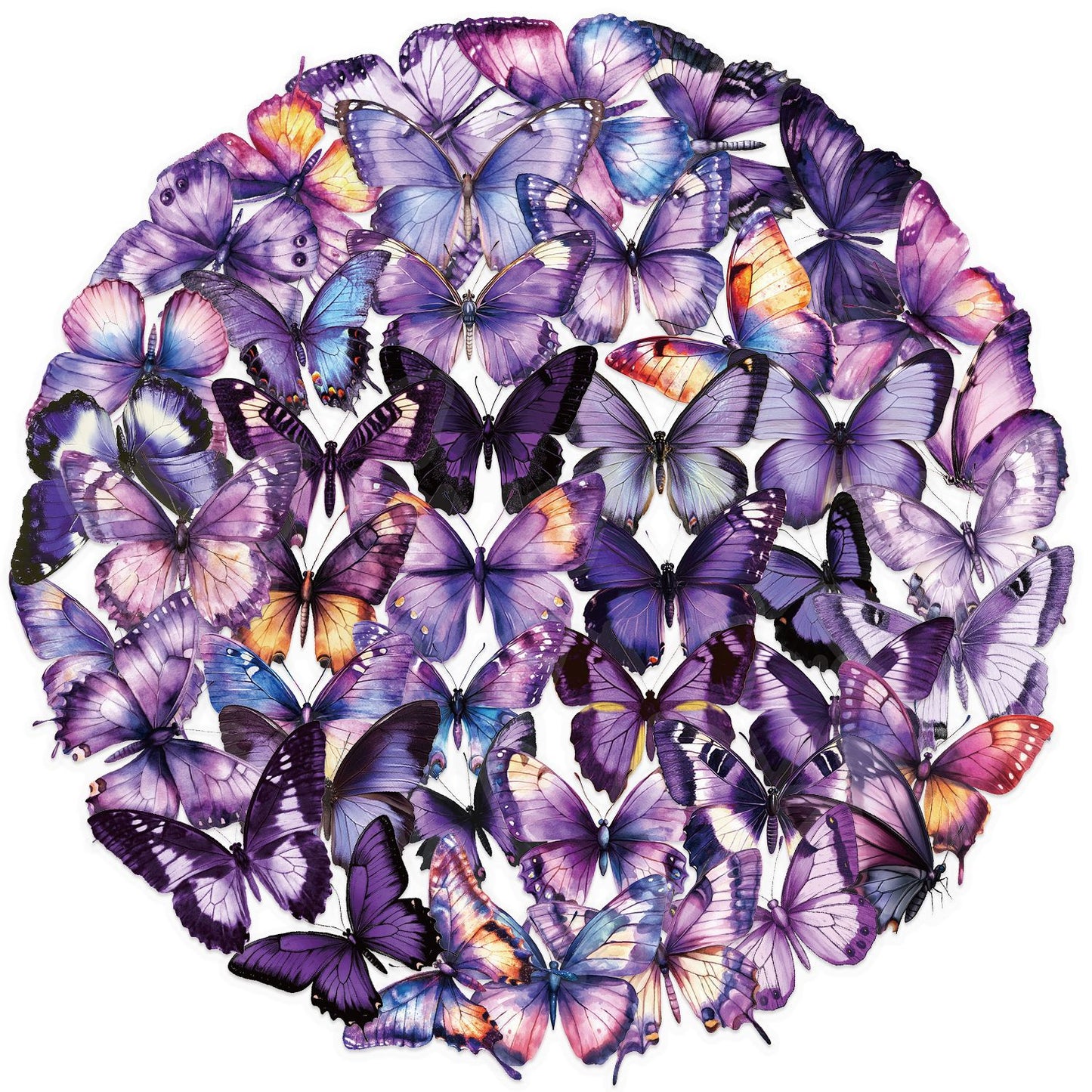 🦋🌈 50pcs Colorful Transparent Butterfly Stickers | Waterproof PET Stickers for Journals, Notebooks, Cups ☕, Guitars & DIY Crafts 🎨✨ Kawaii Stickers