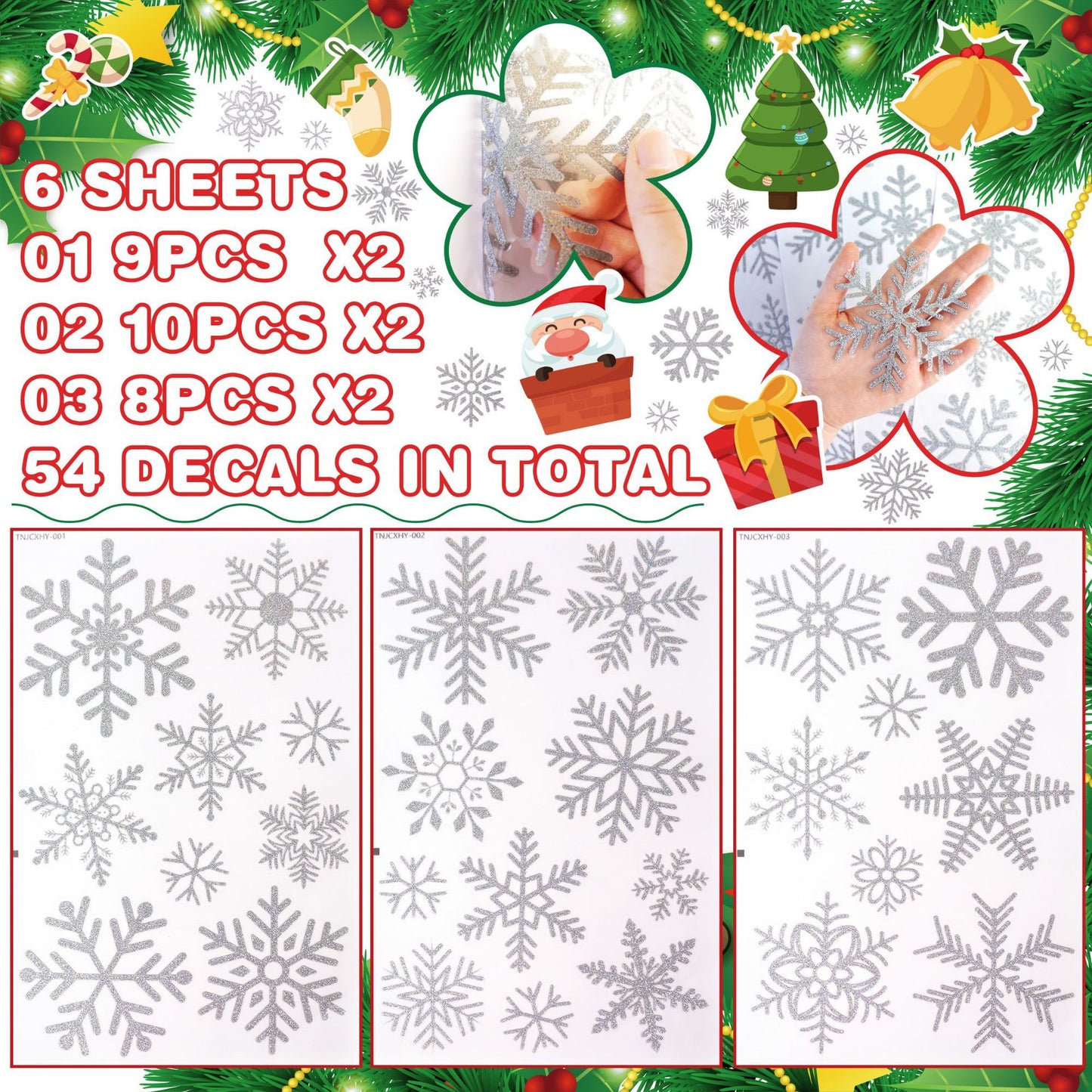 ✨ Glitter Snowflake Window Stickers – Gold & Silver Holiday Glass Decals 🎄 Silver Snowflake*6pcs Kawaii Stickers