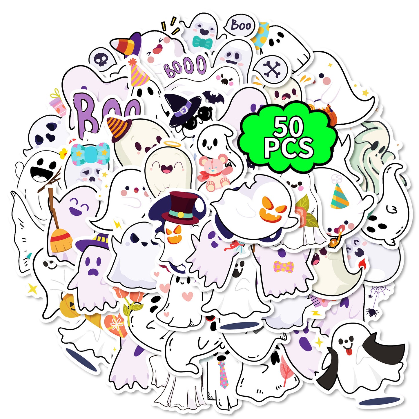 🎃 Halloween Stickers – 50pcs Cute Ghost Doodle Halloween Stickers Set