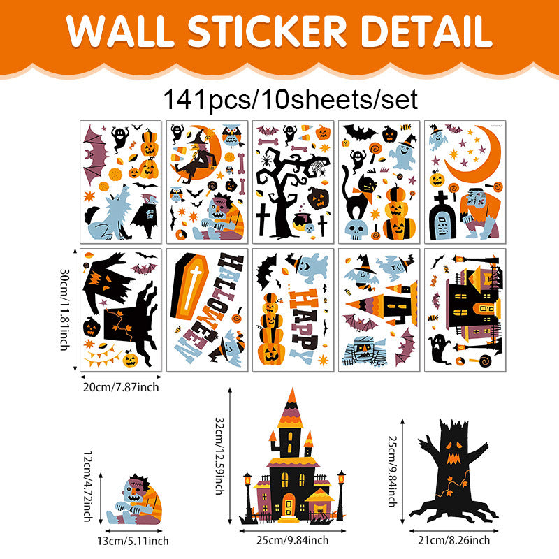 🎃👻 Halloween Castle Window Stickers – Happy Halloween Static Cling Decals with Pumpkin, Ghost & Bat Designs – Reusable PVC Wall & Glass Decorations 👻🎃 20*30cm10pcs Kawaii Stickers