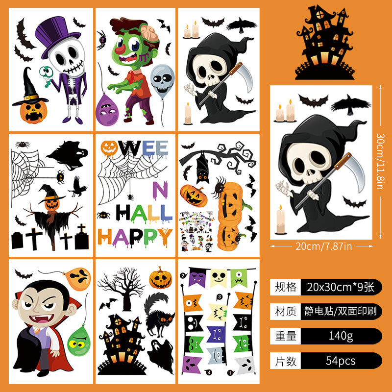 Halloween Window Stickers-Spooky Haunted Castle – Double-Sided Static Cling Ghost, Pumpkin & Zombie Glass Décor 👻🕸️ Kawaii Stickers