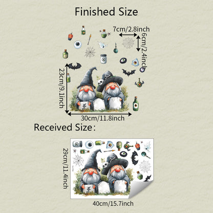 Halloween Gnome & Bat Window Stickers – Static Cling No-Glue Décor 🎃🧙‍♂️🦇 29*40cm Kawaii Stickers