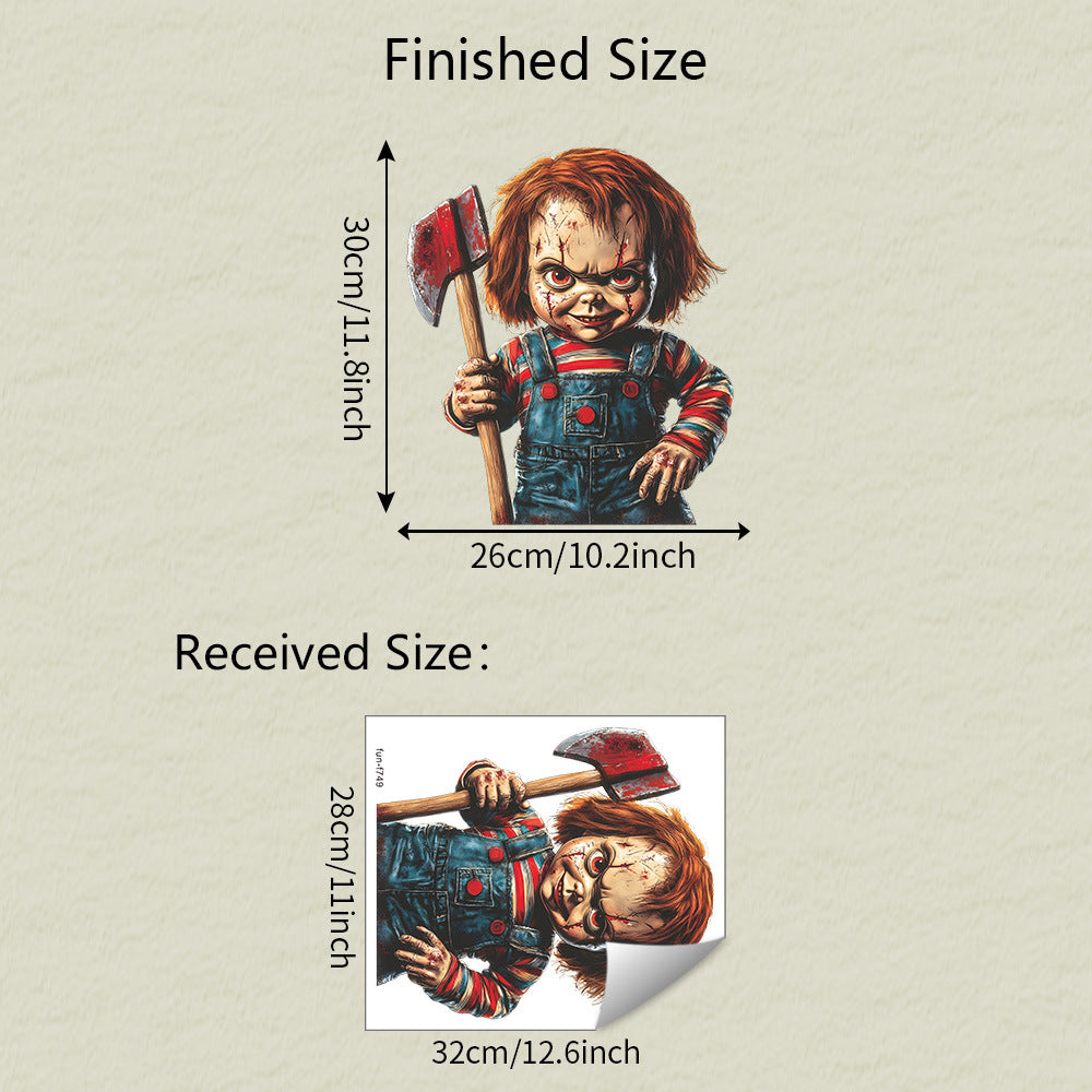 🎃 Halloween Horror Little Demon with Axe Static Window Stickers – No Glue 🕷️ 28*32cm Kawaii Stickers