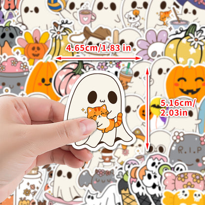 50pcs Halloween Ghost Graffiti Stickers – Waterproof Vinyl Stickers for Phones, Water Bottles, Laptops Kawaii Stickers
