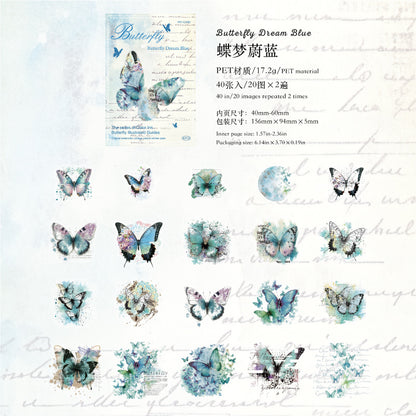 40PCS Butterfly Sticker Book – White Ink & Color Ink Botanical Collection – Scrapbook & Journal Vinyl Decals Blue Butterfly Kawaii Stickers