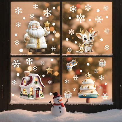🎄 Christmas Snowflake Window Stickers – Santa, Reindeer & Tree Static Clings ❄️✨ Kawaii Stickers