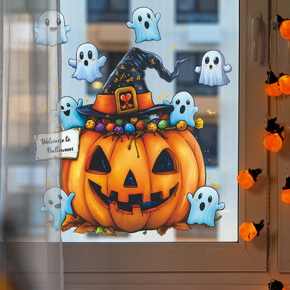 🎃 Halloween Cartoon Ghost & Pumpkin Static Cling Window Stickers 👻🪟✨ Kawaii Stickers