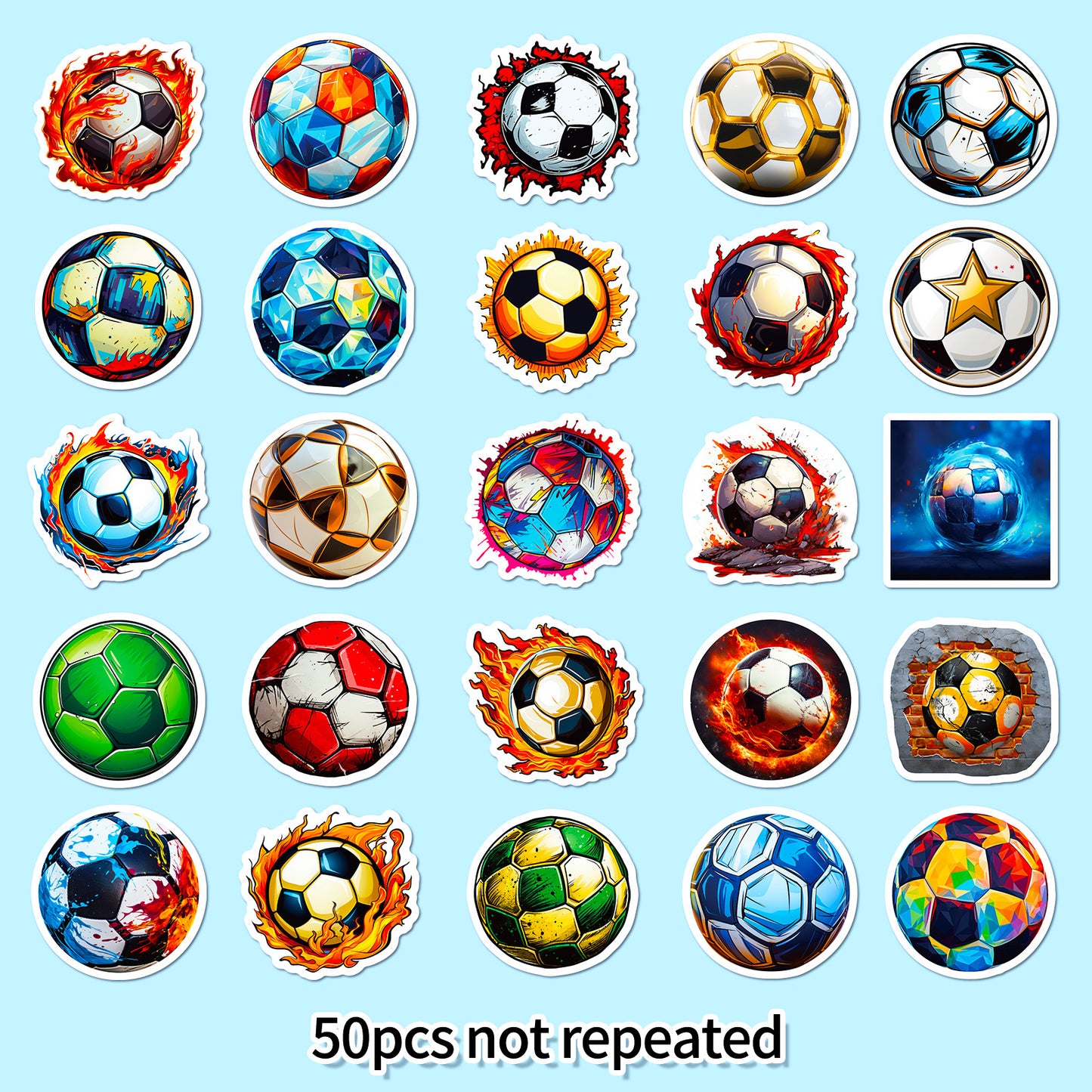 ⚽️ 50Pcs Football Stickers – Cool Waterproof PVC for Bottles, Laptops & More Kawaii Stickers