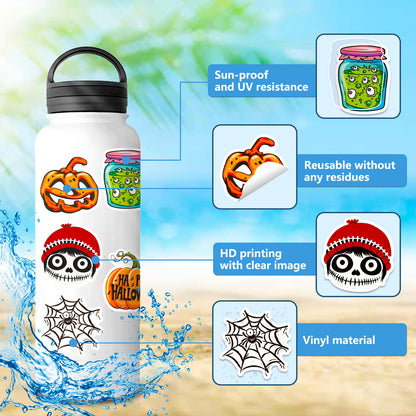 Halloween Stickers – 50Pcs Cute Ghost, Spider & Bat Cartoon DIY Stickers