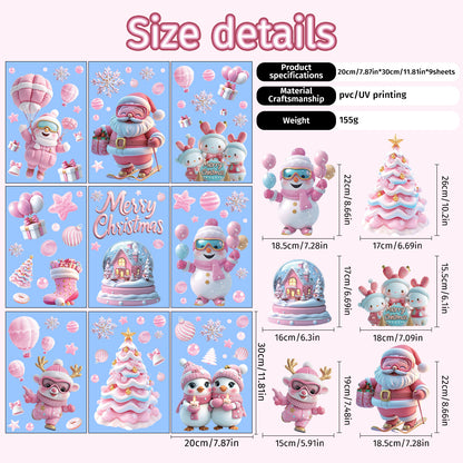 Cute Pink Christmas Window Stickers for Holiday Decor