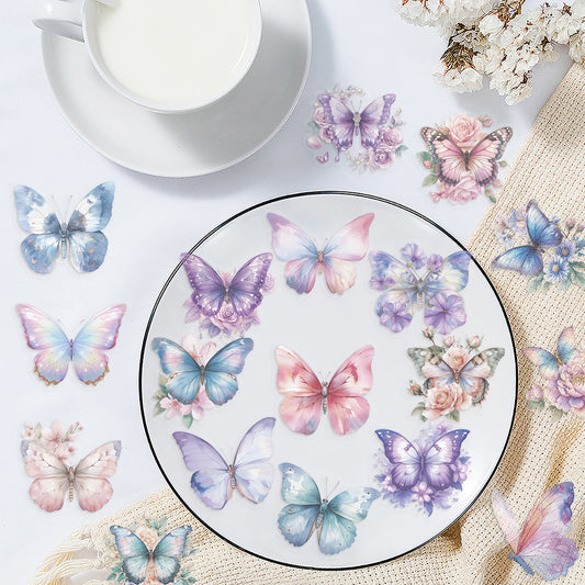 50pcs Colorful Butterfly & Flower Stickers 🦋🌸 Waterproof Transparent PET | Planner - Water Bottle -Guitar Decals Kawaii Stickers