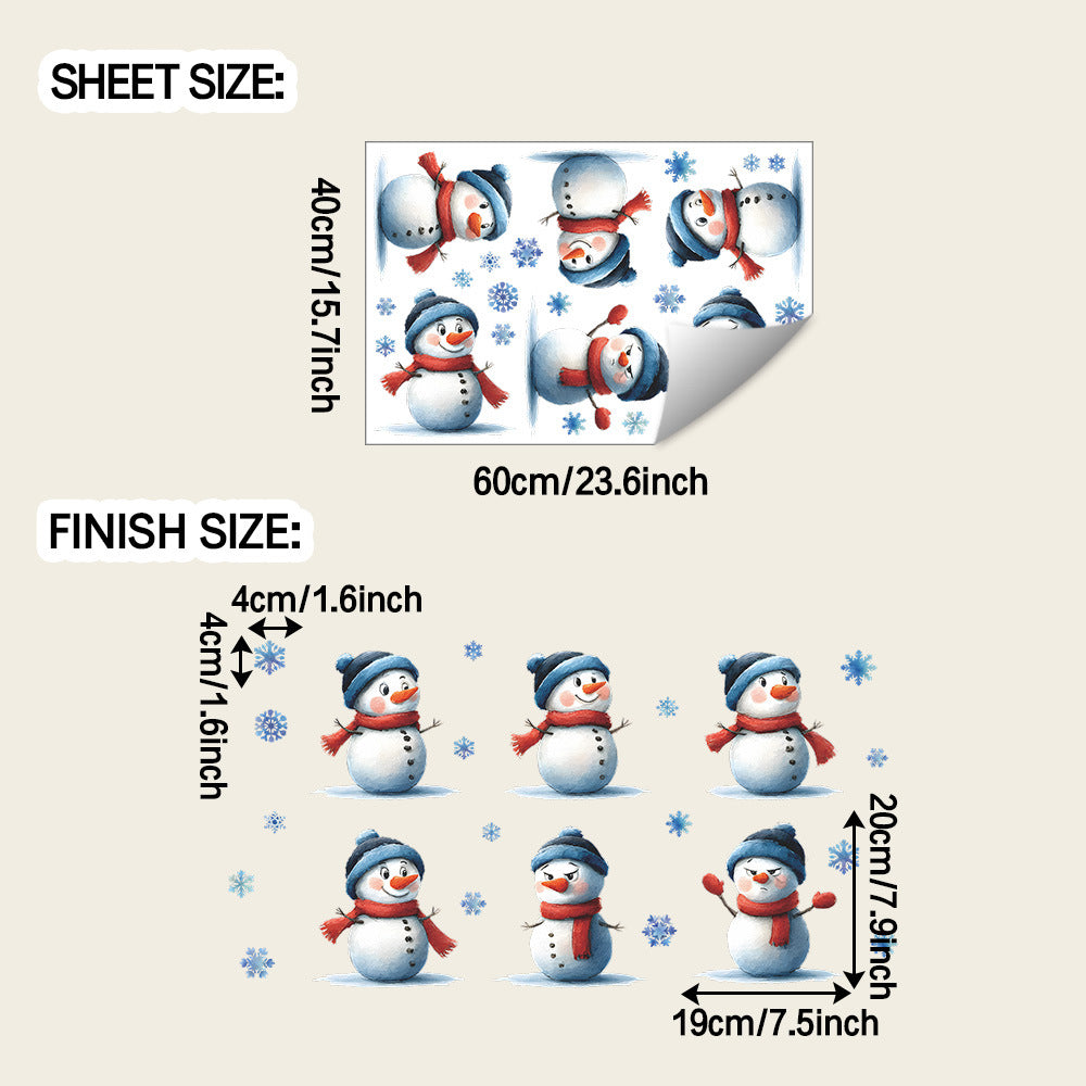 ☃️ Creative Funny Snowman & Snowflake Christmas Wall Stickers – Self-Adhesive PVC Décor ❄️🎄 Kawaii Stickers
