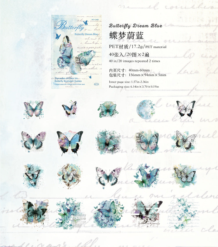 40PCS Butterfly Sticker Book – White Ink & Color Ink Botanical Collection – Scrapbook & Journal Vinyl Decals Kawaii Stickers