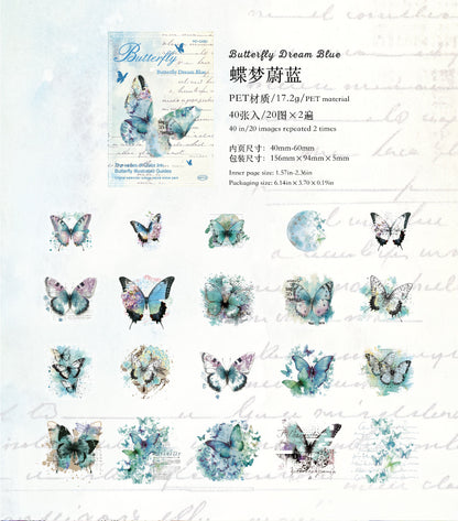 40PCS Butterfly Sticker Book – White Ink & Color Ink Botanical Collection – Scrapbook & Journal Vinyl Decals Kawaii Stickers