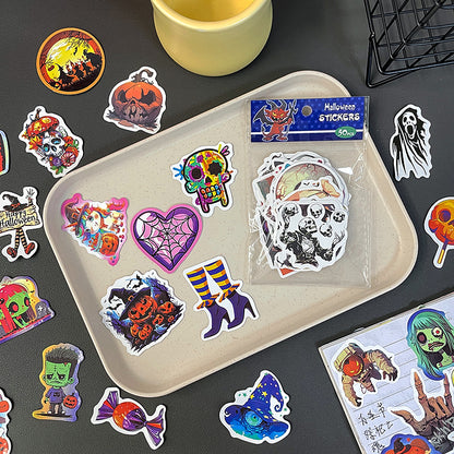🎃 50 Halloween Stickers – Skulls, Pumpkins, Witches, Grim Reapers & Black Cats 🖤 Kawaii Stickers